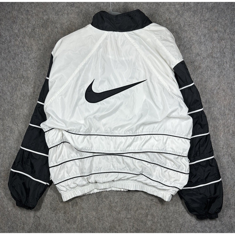 Vintage Nike Windbreaker Jacket Womens XL 16-18 White Black Big Swoosh Y2K